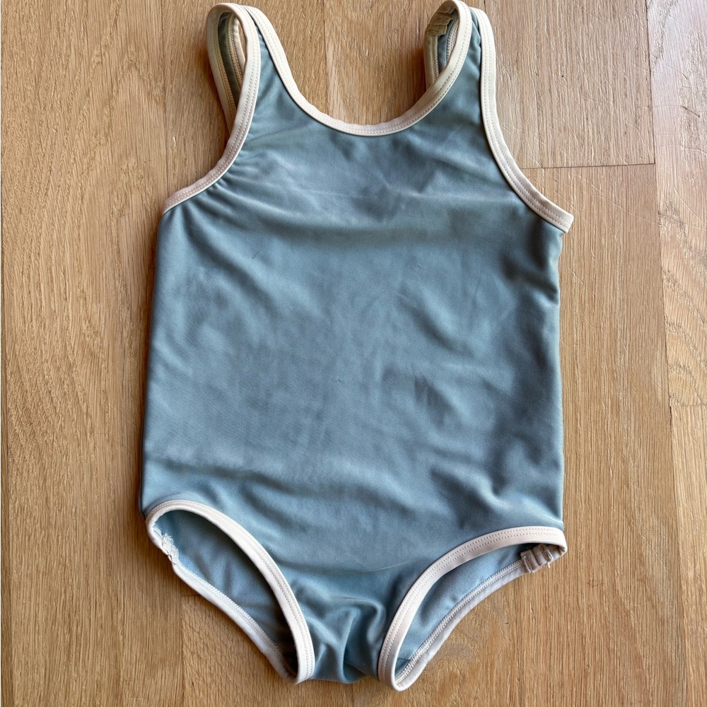 H&M Pale Blue One-Piece Swimsuit with Cream Trim